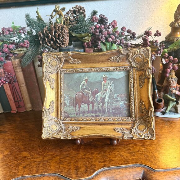 Vintage 1950's Earnst Tonk Western Picture in Wood Gold Gilt Frame - Picture 6 of 13